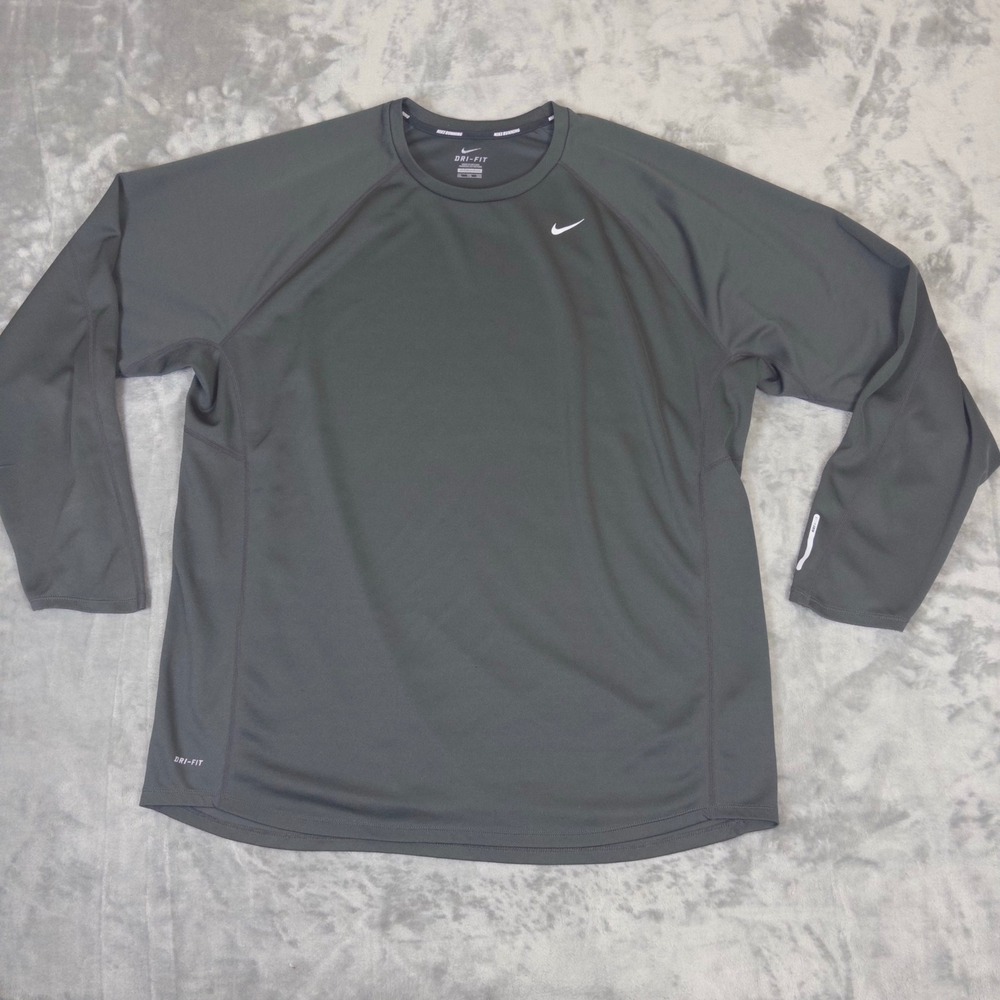 Nike Running Shirt Mens XXL Gray Dri-FIT Long Sleeve Miler Athletic 404651-060